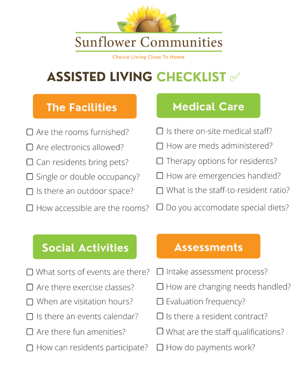 Assisted living checklist find the best home for loved ones