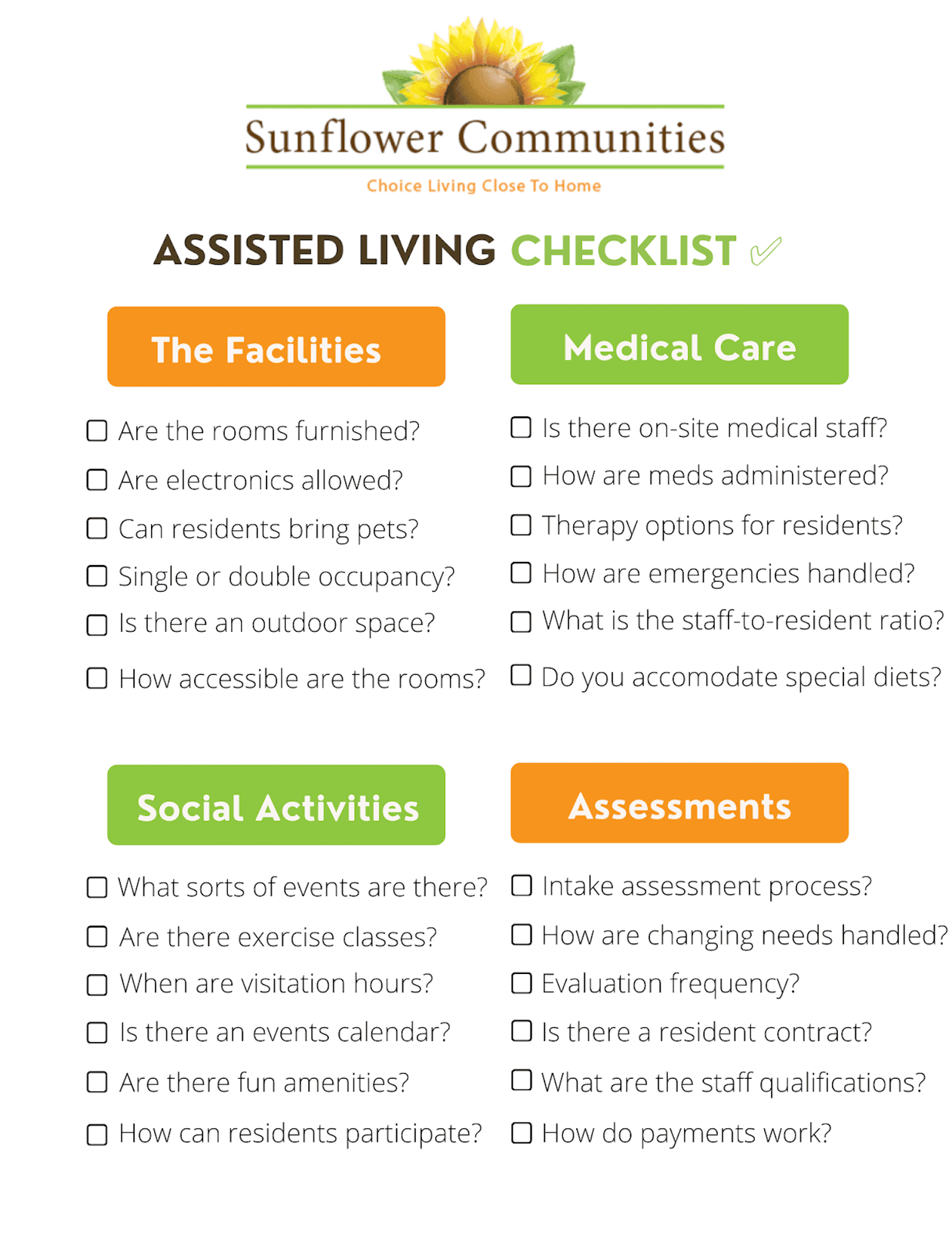 assisted living checklist pdf