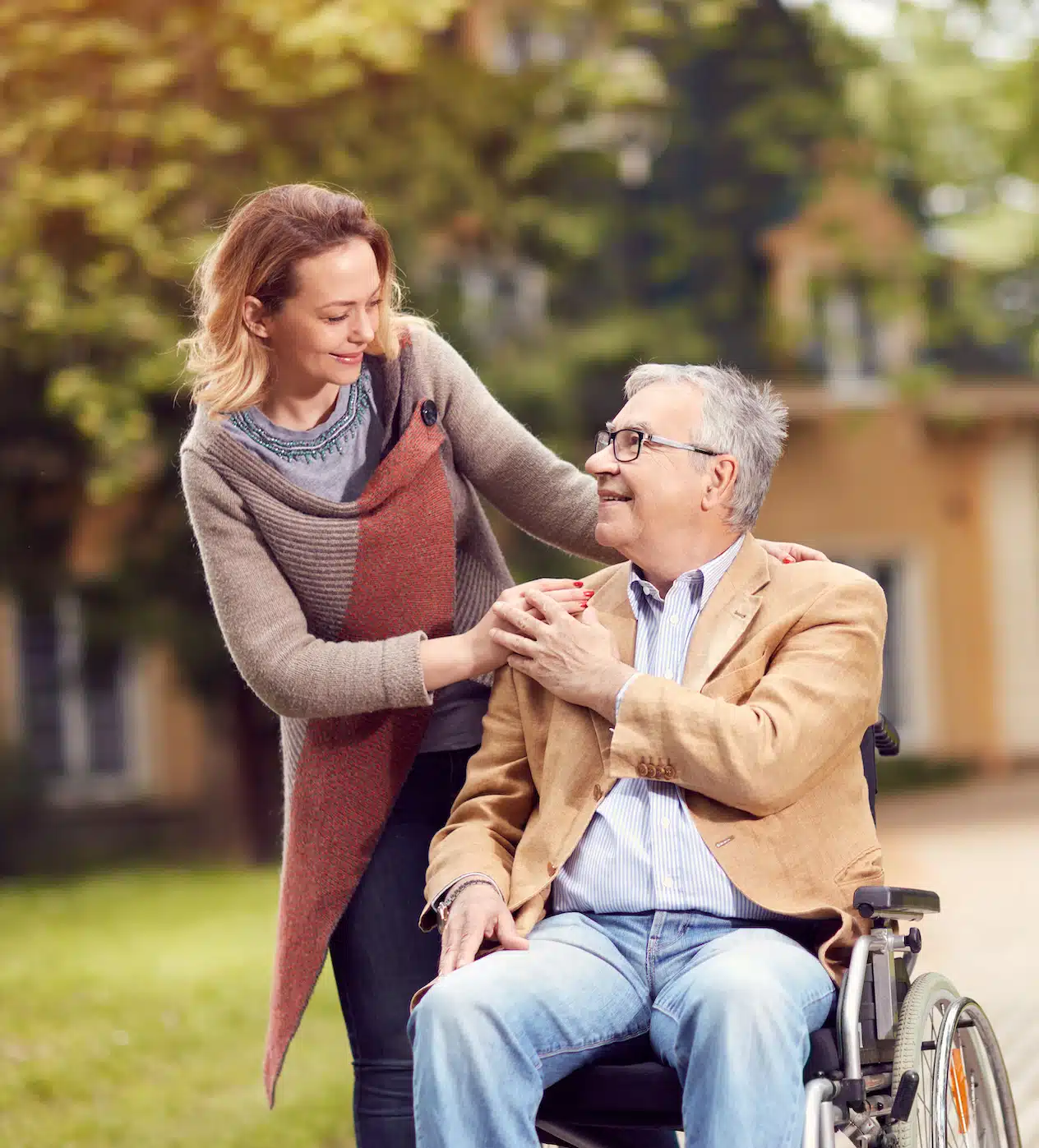 memory care resident goes for stroll outside