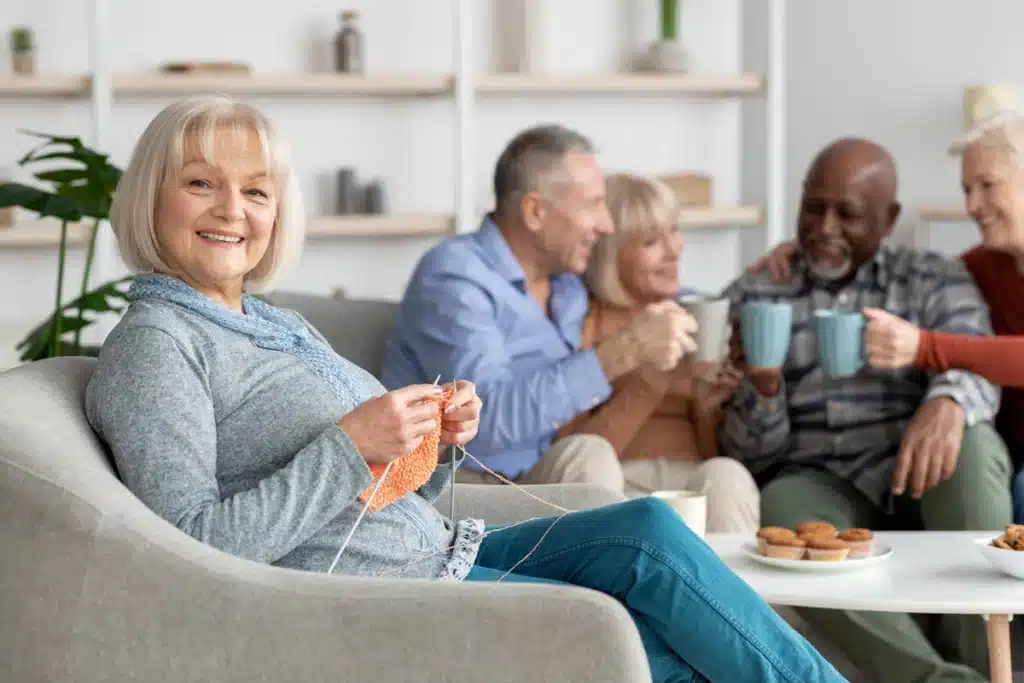 elderly people spending time together in nursing home