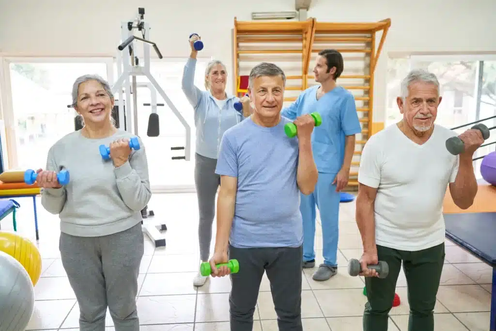 exercising elderly people at the facility