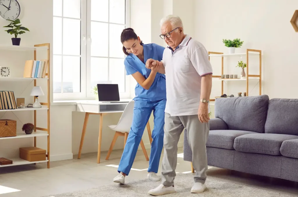 carefully walking with nurse